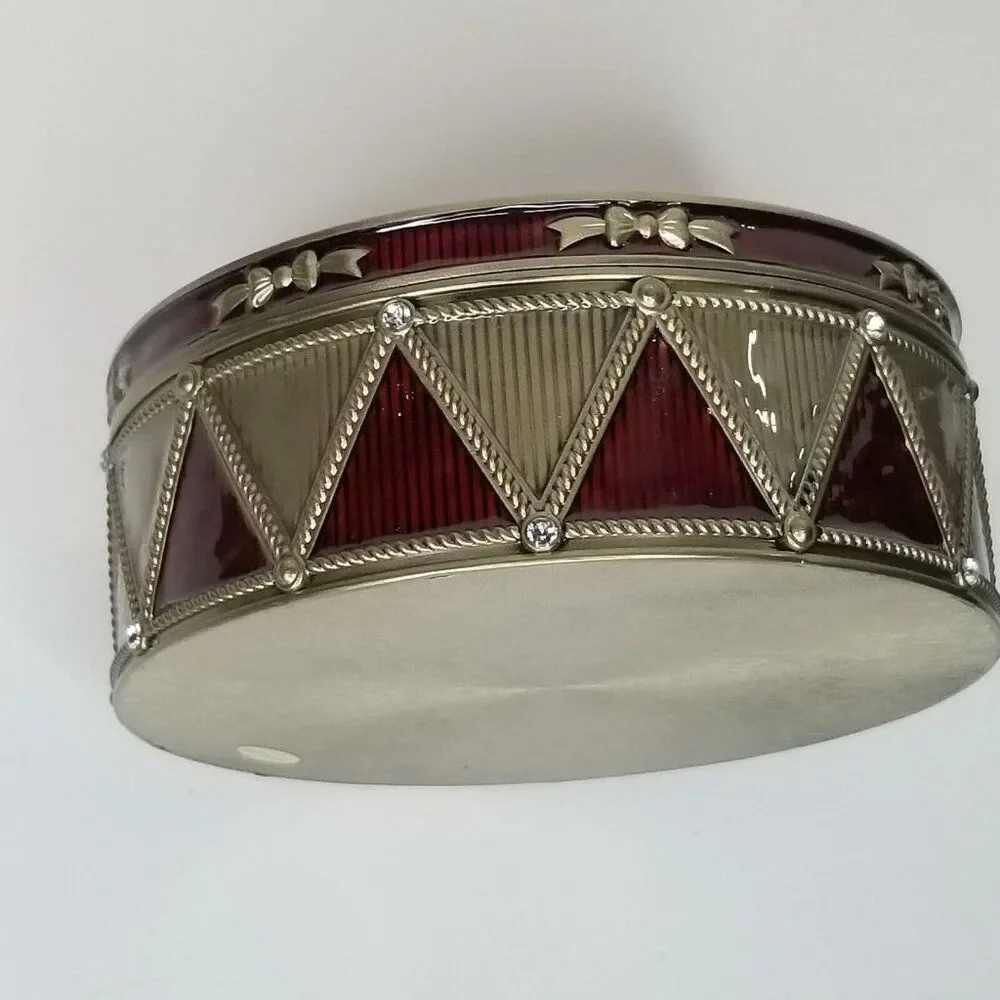 Mirrored Jewelry Box Christmas Red Gold Ornaments Black Velvet Enamel